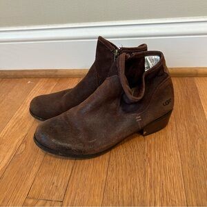 UGG Australia Zip Up Brown Suede Leather Chelsea Ankle Boots Women’s Size 6